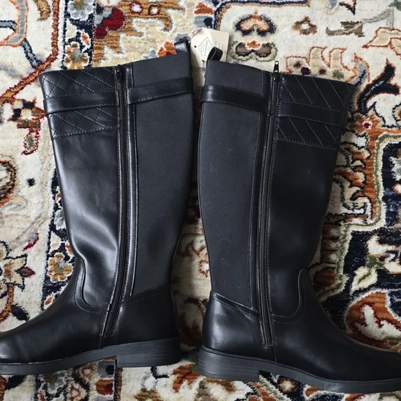 St. John's Bay Sleek Black Over the Knee Boots with a buckle accent - Picture 3 of 14